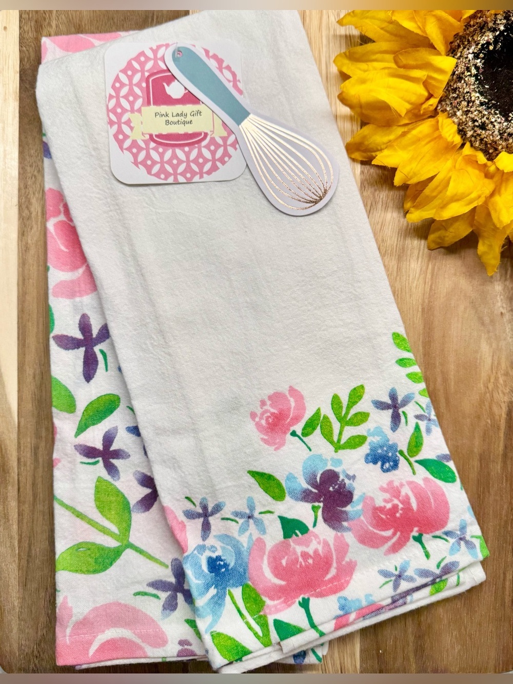New Pink, Blue, Purple Flowers 100% Cotton Kitchen Towels Set of 2 - 24” x 15”